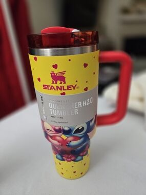 Stanley Limited Edition Lilo & Stitch Yellow Tumbler with Red Handle Pink Accent